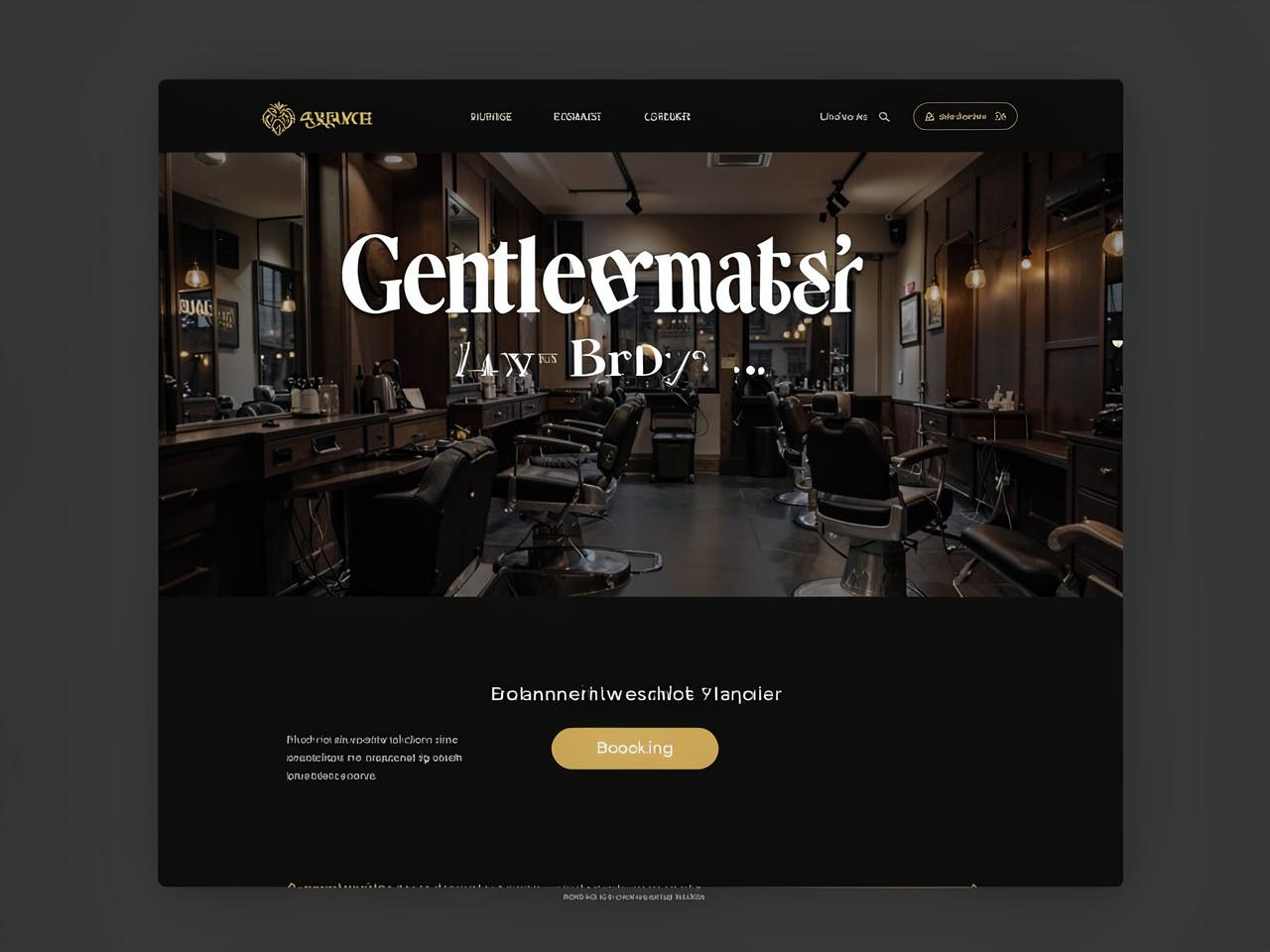 Barbershop website template preview with dark theme and gold accents