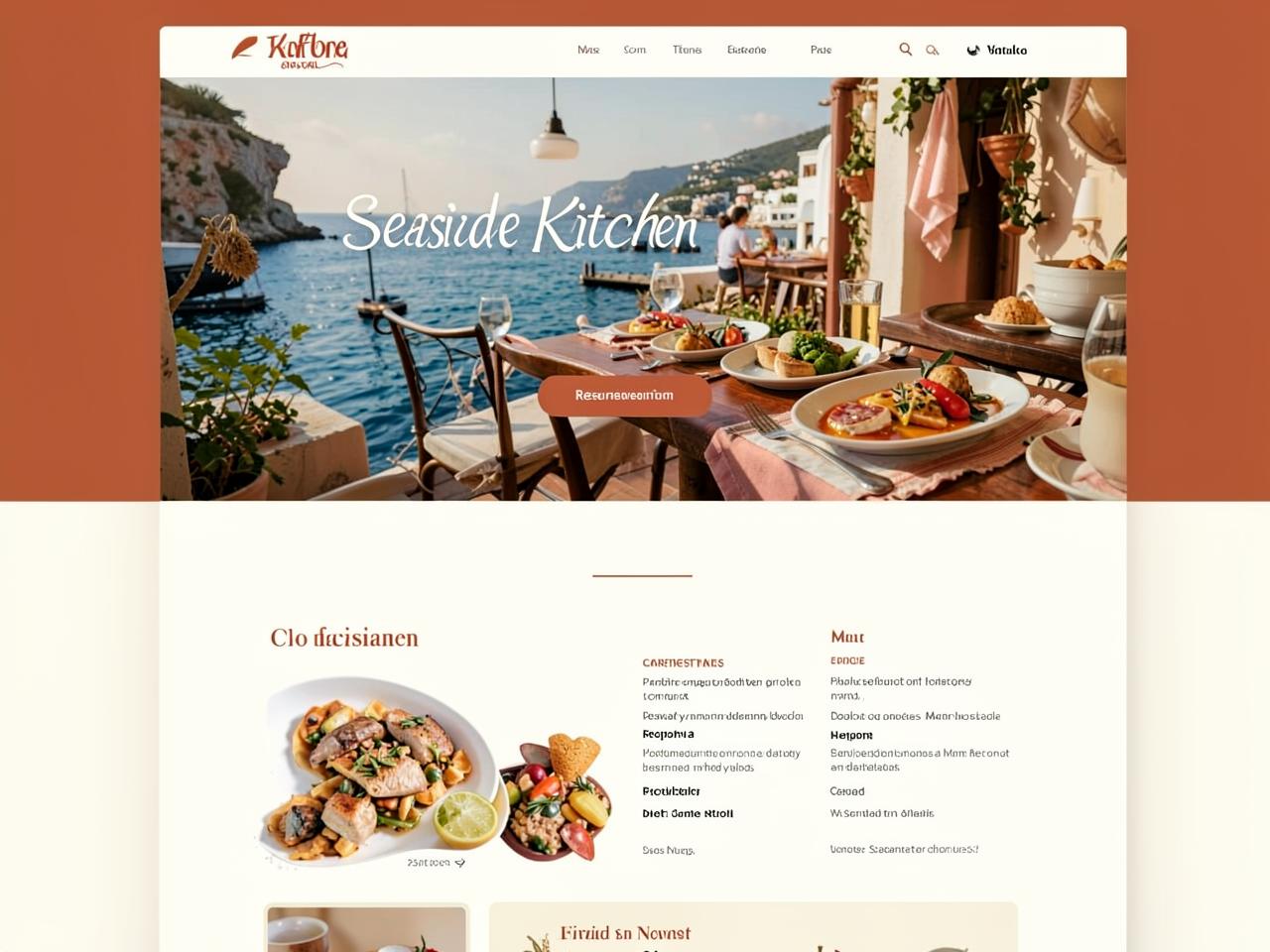 Restaurant website template preview with Mediterranean seaside theme